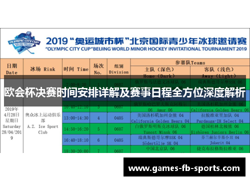 欧会杯决赛时间安排详解及赛事日程全方位深度解析